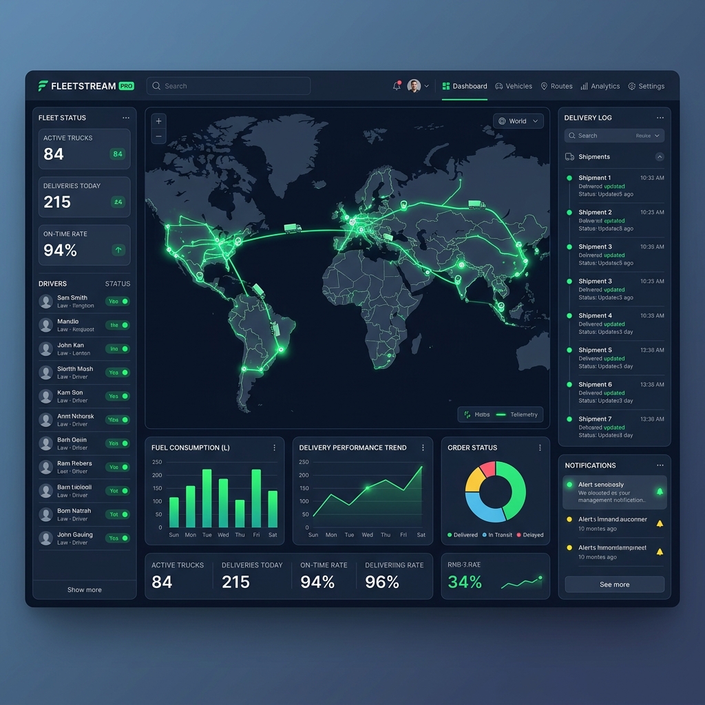 FleetZi transport management system with GPS tracking and document automation